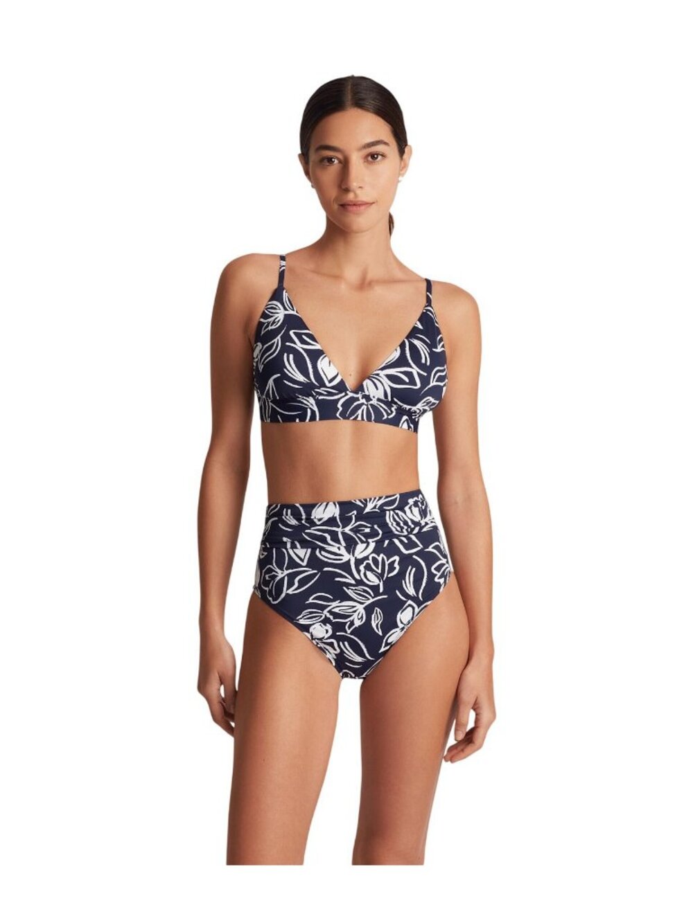NWT Lauren Ralph Lauren Allora Floral Triangle V-Neck Swim Top Blue Multi 16